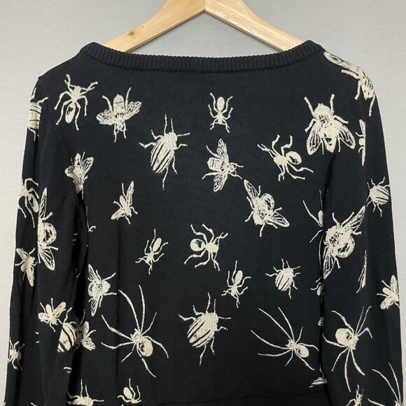 Hot Topic Sweater Black Bug Intarsia Knit Girls Juniors Medium Cropped Insects - Picture 8 of 13